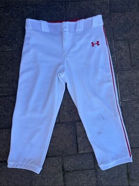 Under Armour White with Red Piping Youth Large Baseball Knickers